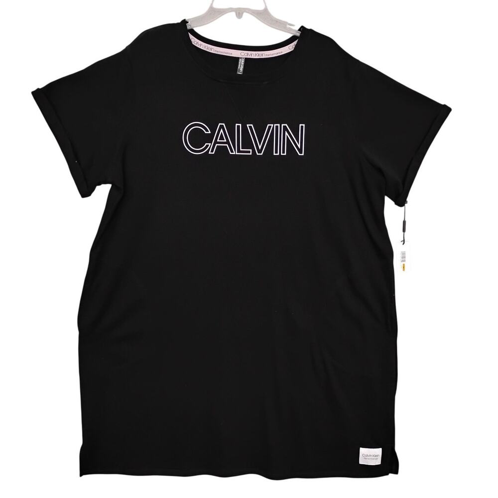 Calvin Klein Performance Sweatshirt Dress NWT Size 3X Black Short Sleeve